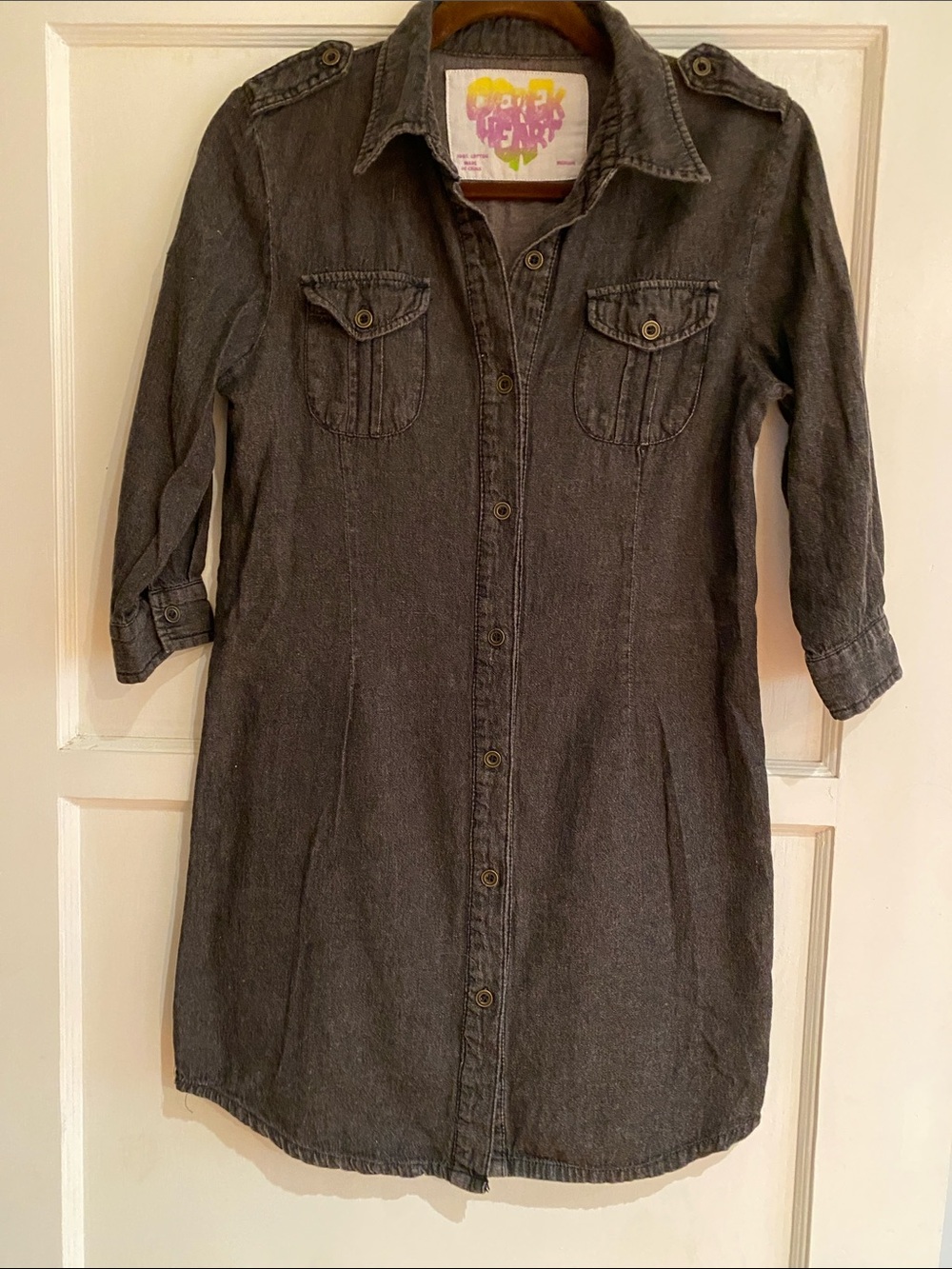 Derek Heart Washed Charcoal Denim Shirt Dress